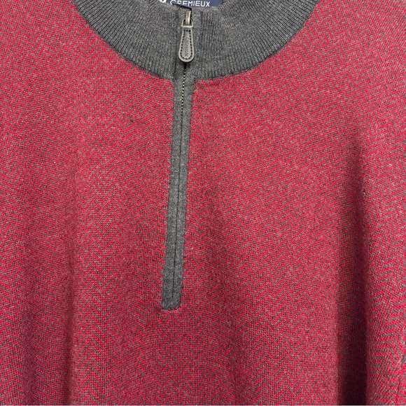 Cremieux Men's Red Gray Chevron 100% Extra Fine Merino Wool Zip Sweater Large - Picture 2 of 10